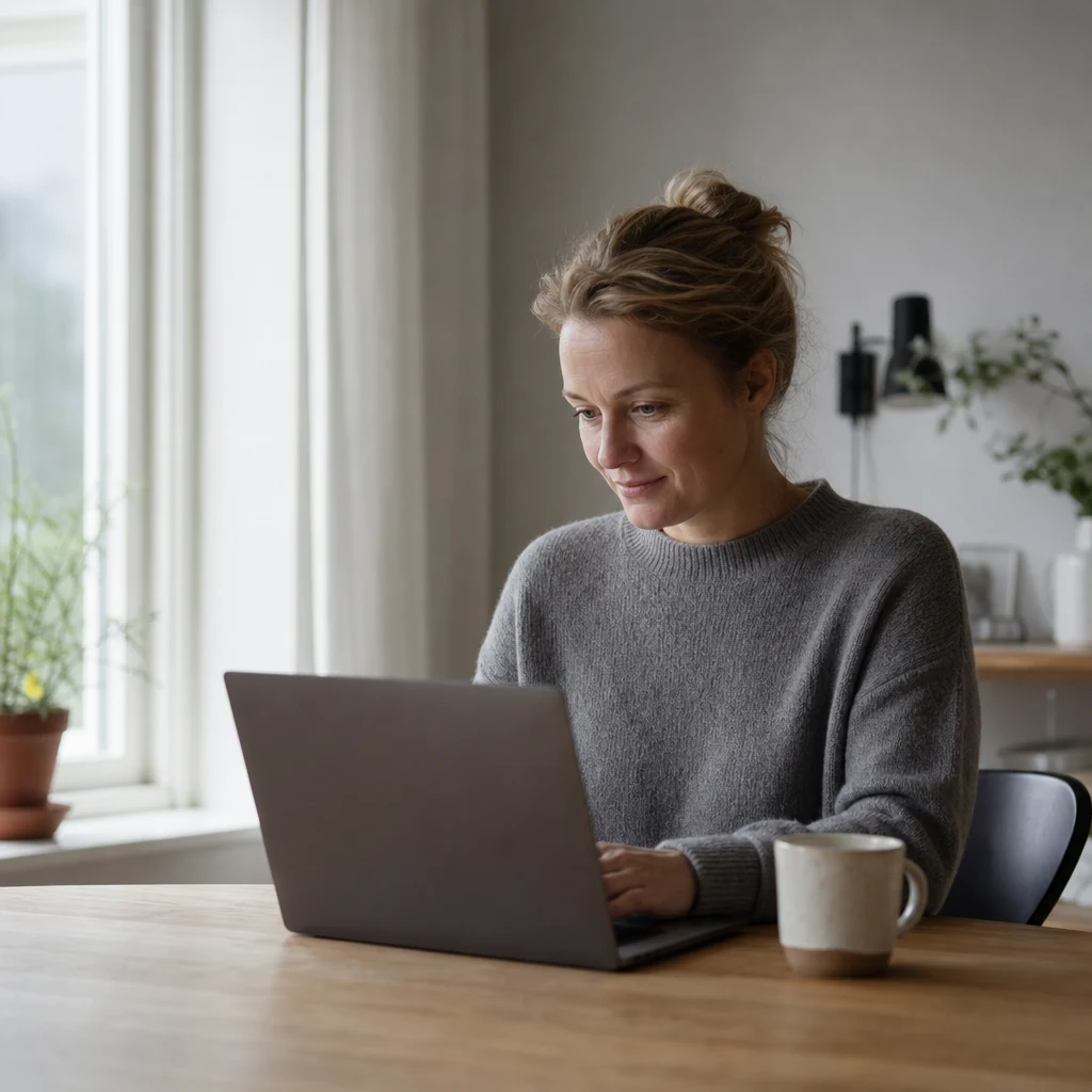 Person läser om mobilt bredband på laptop
