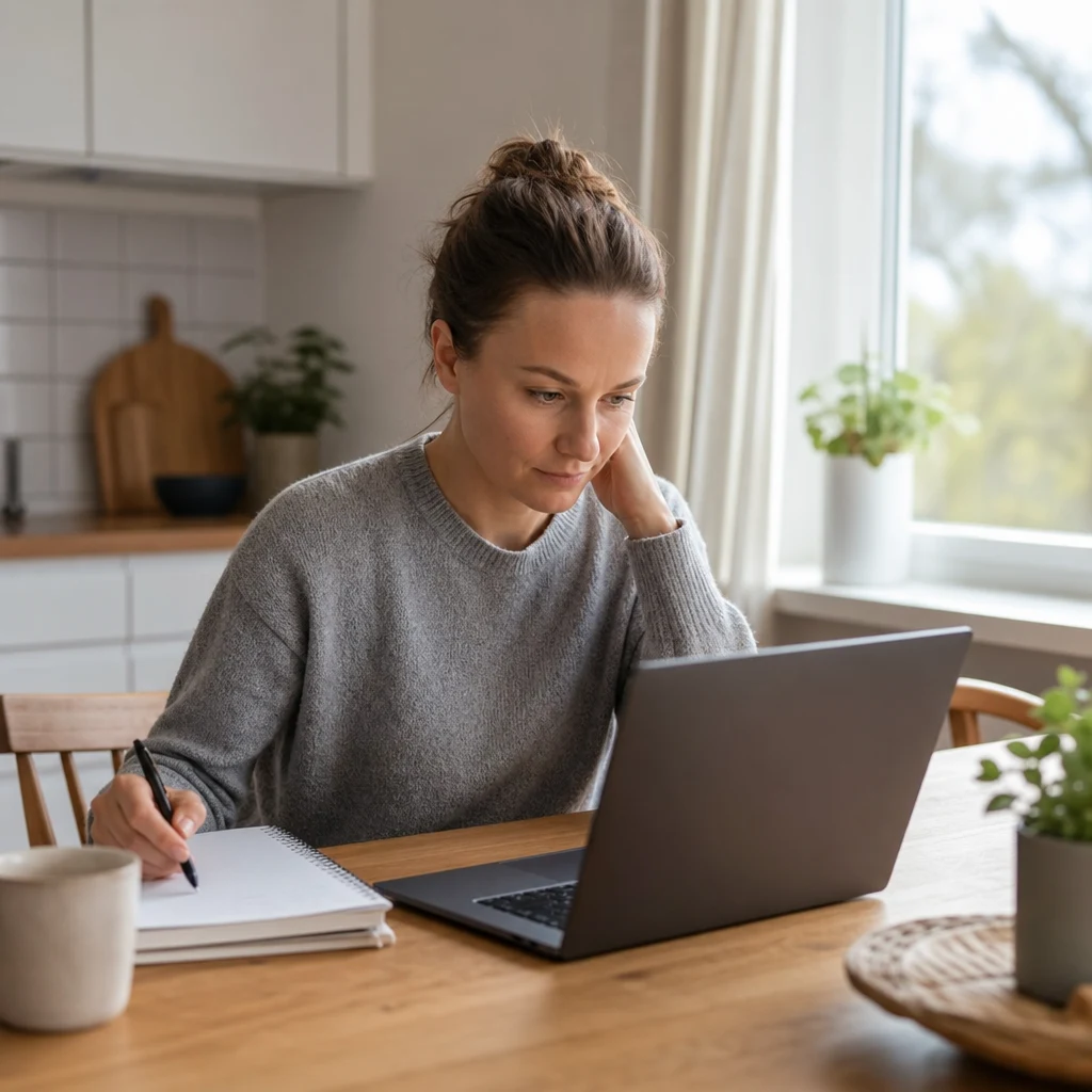 Person jämför trådlöst bredband-priser på laptop hemma