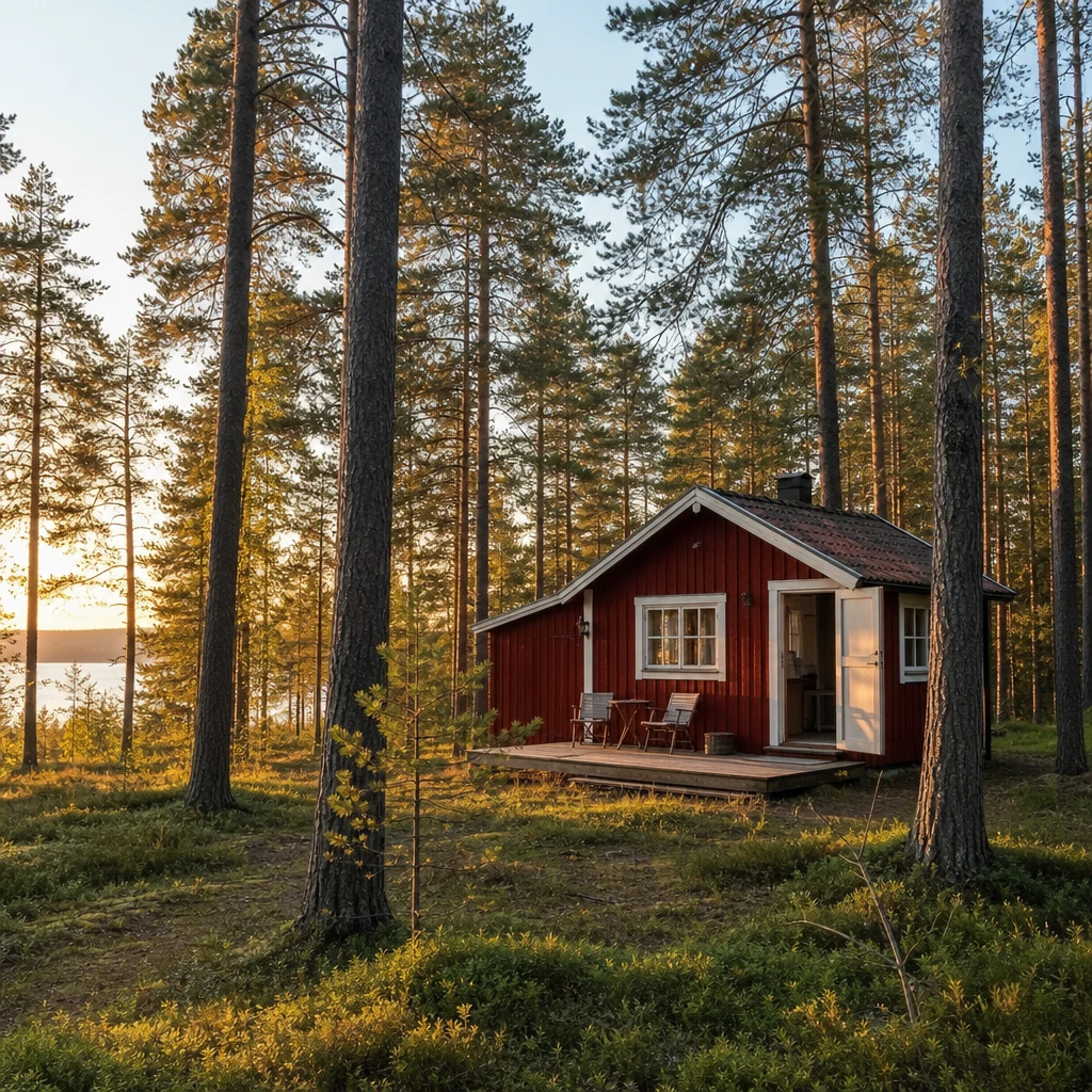 Avskild svensk sommarstuga i tallskog