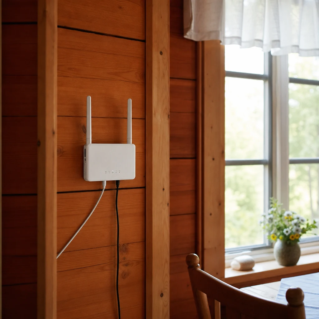 Trådlös router på sommarstuga i tallskog