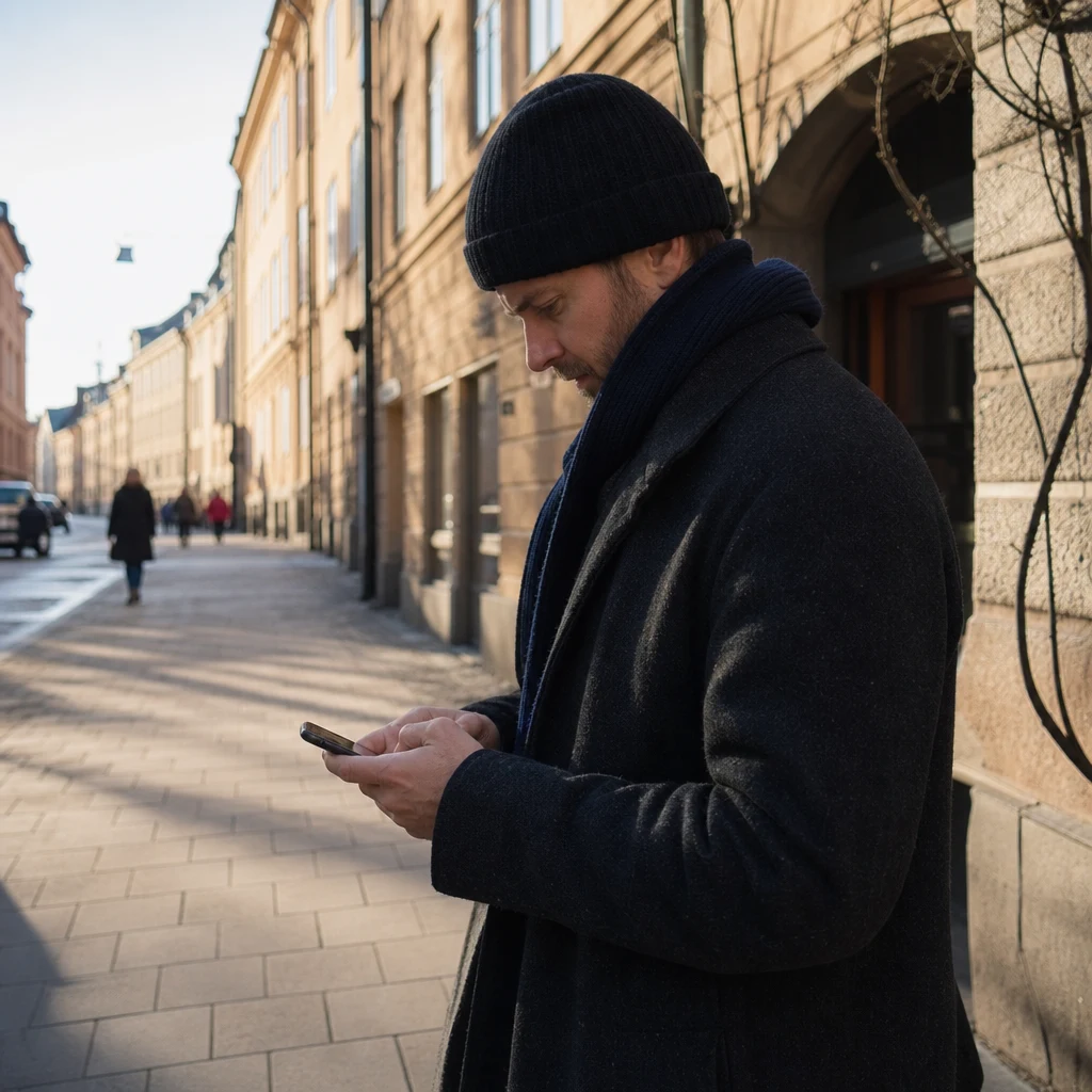 Stockholms stadsmiljö med mobilanvändning
