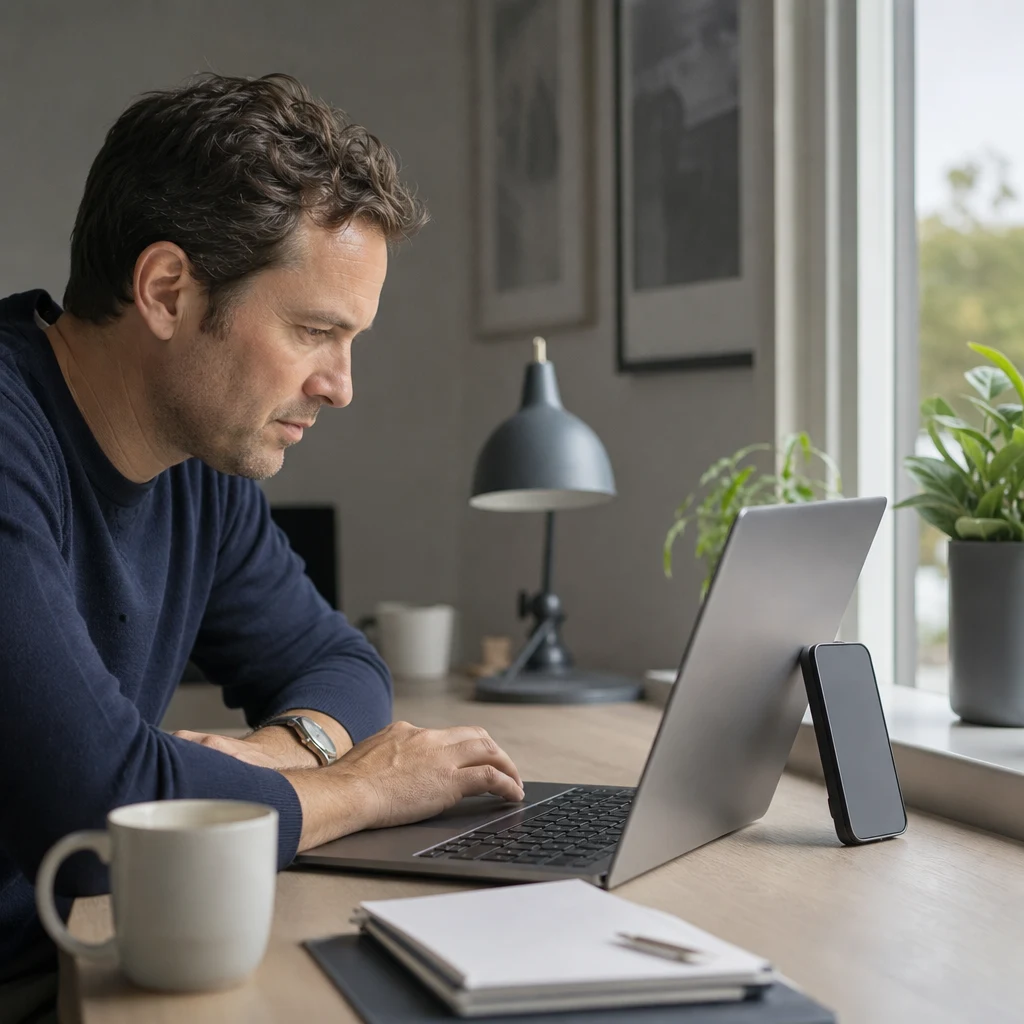 Person delar mobilens uppkoppling till laptop
